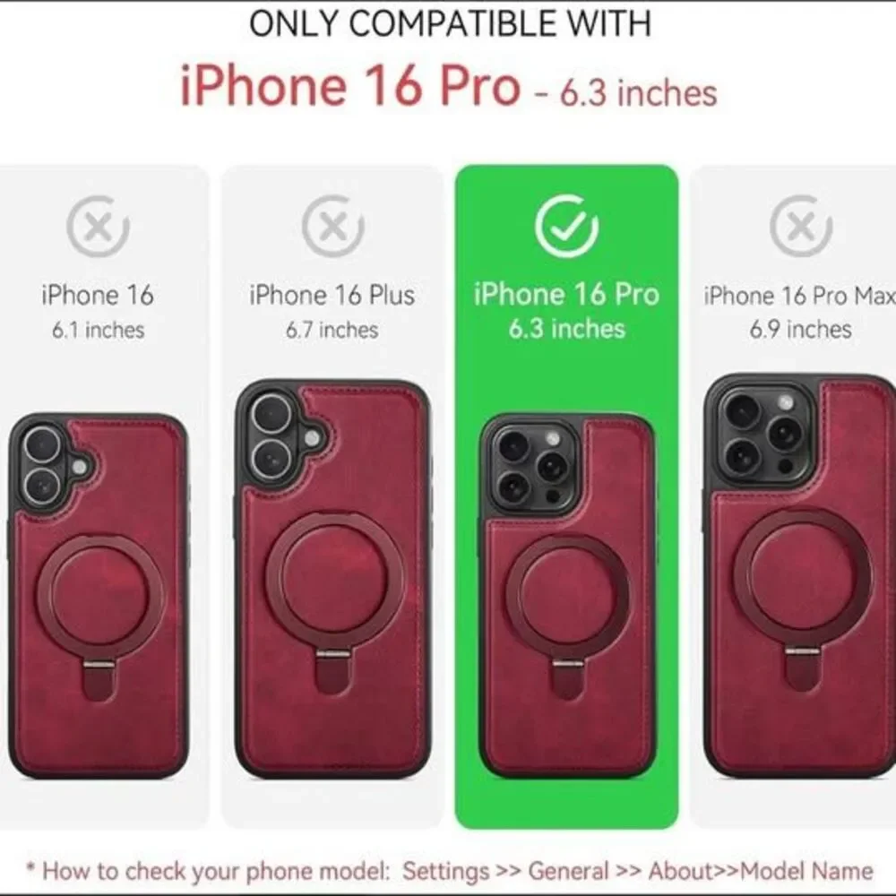 Red Leather MagSafe Case with Built-in Ring Stand for iPhone 16 Pro Case Stand